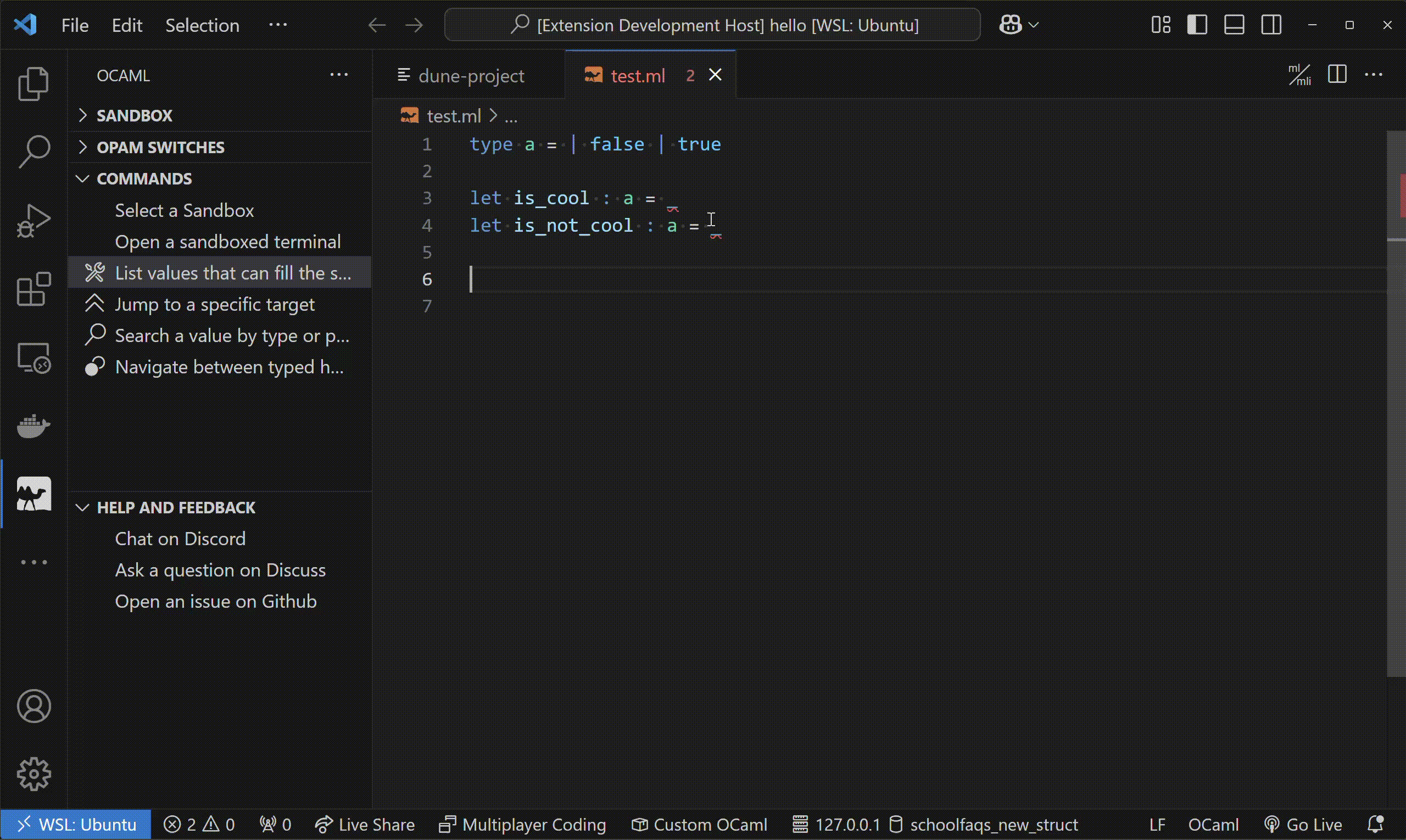 Performing construct with chaining turned on