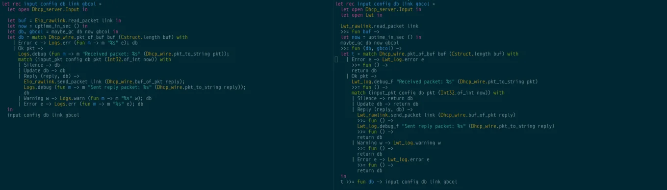 Comparison of code size between eio and lwt