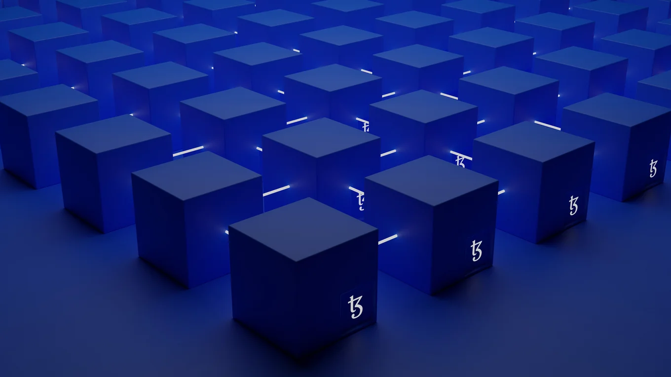 Blue cubes with white symbols, arranged in a grid.