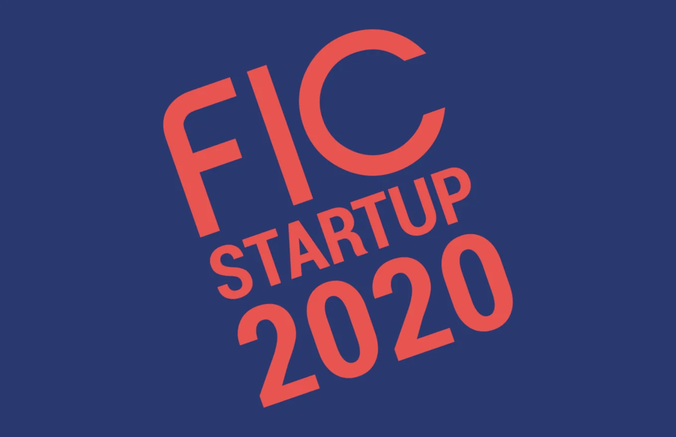 Text: "FIC STARTUP 2020" in red on blue background.