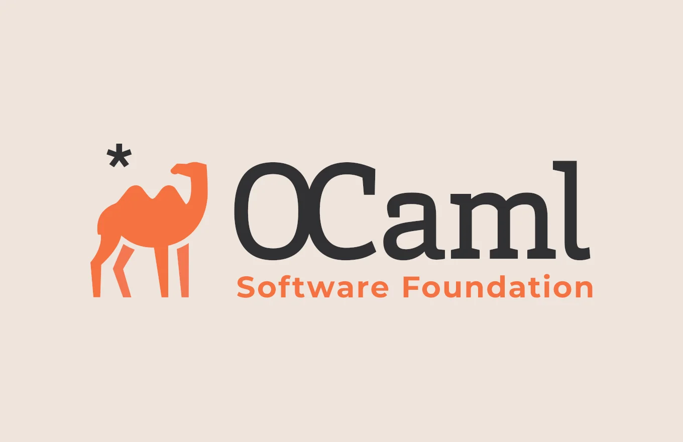 Orange camel, "OCaml Software Foundation" text.