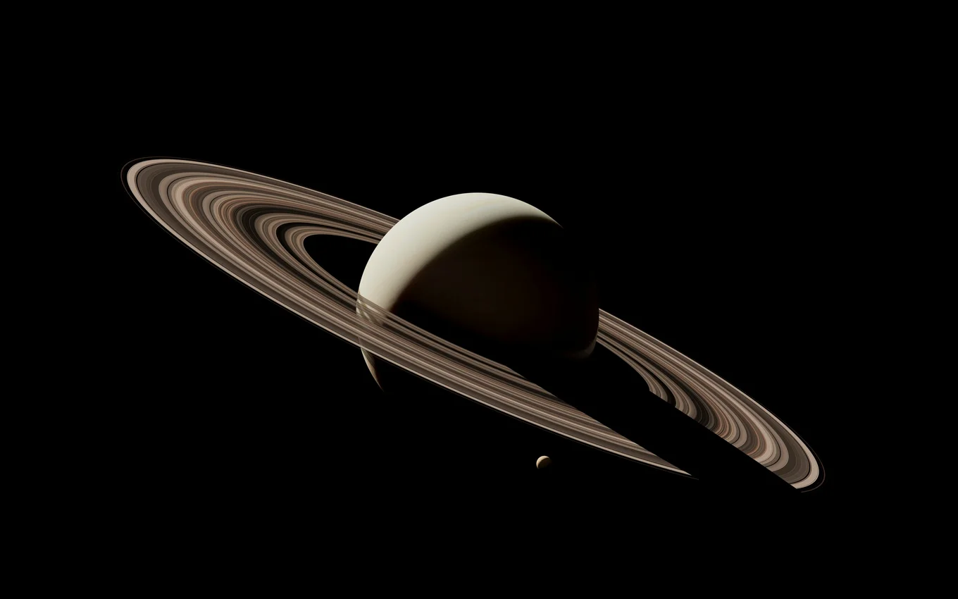 The planet Saturn with its rings.