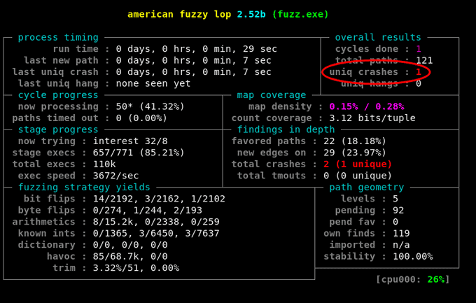 Example output from afl-fuzz